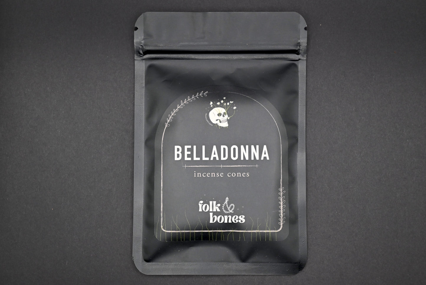 Folk and Bones Belladonna incense cones in a box, aromatic natural candles for spiritual and relaxation use.