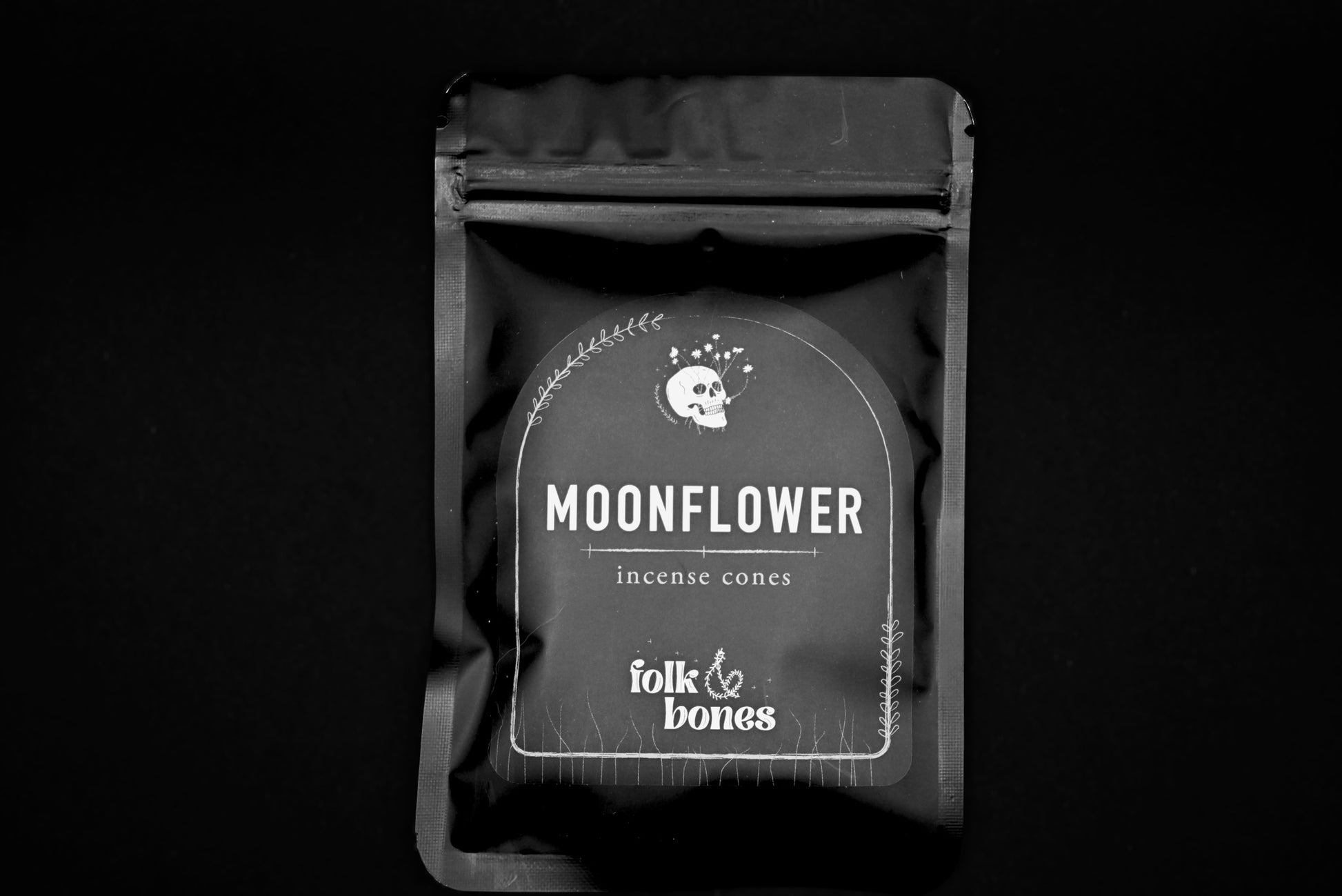 Folk and Bones Moonflower incense cones in a box, aromatic candles for relaxing and spiritual ambiance.