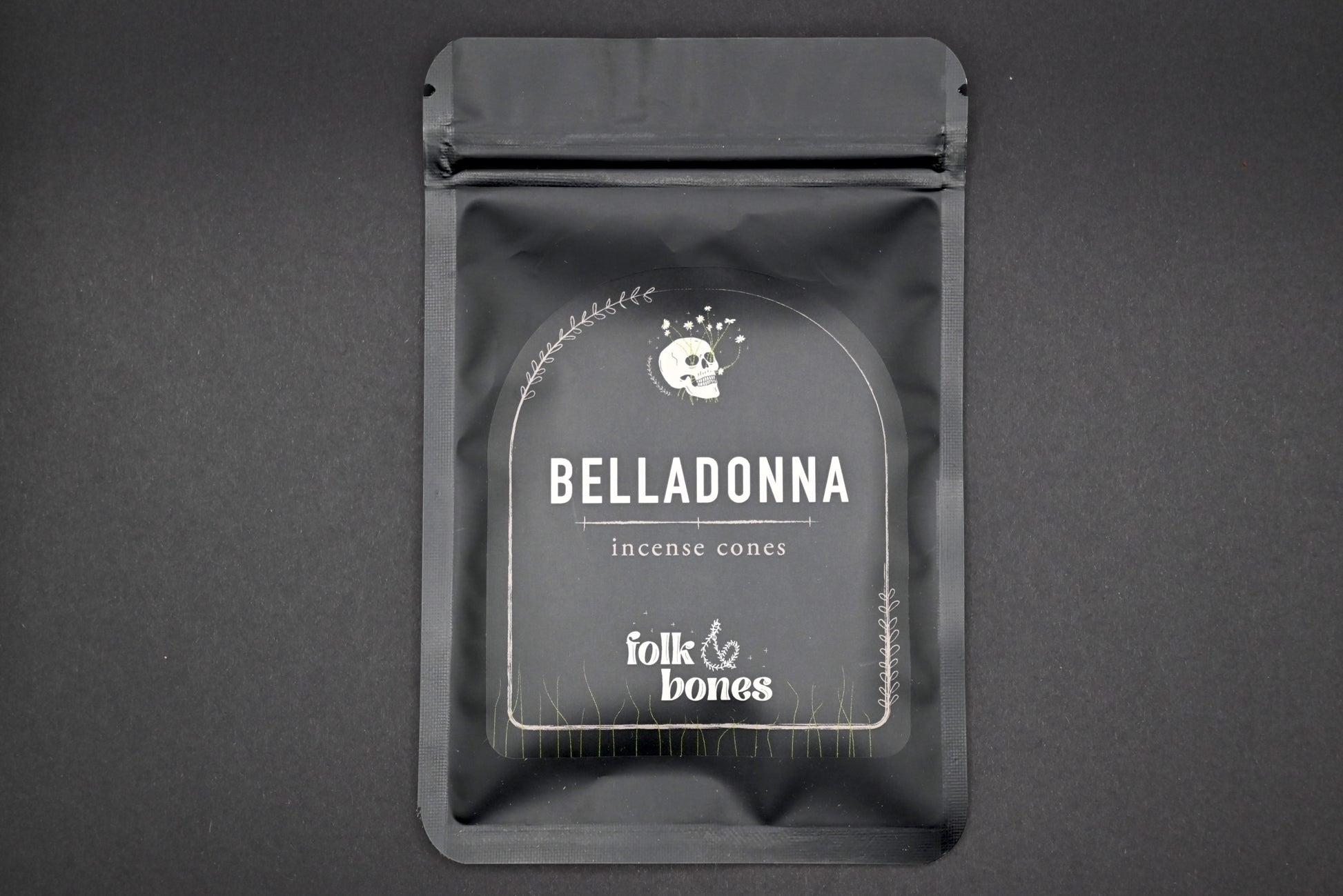 Folk and Bones Belladonna incense cones in a box, aromatic natural candles for spiritual and relaxation use.